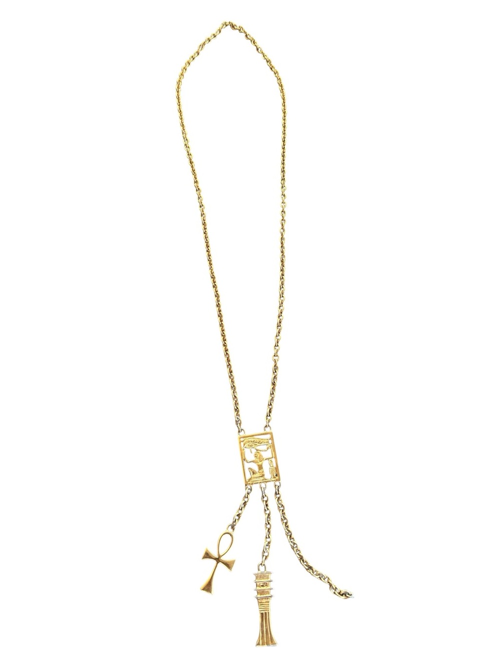 Kenneth Jay Lane gold tone Egyptian revival charm necklace